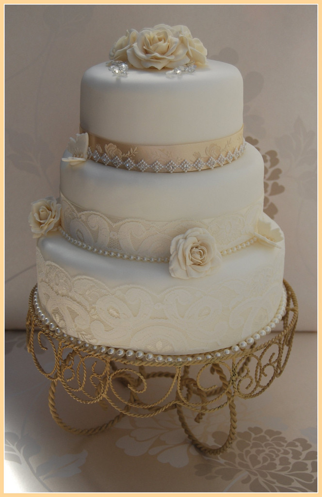 Champagne Color Wedding Cakes
 WHITE AND CHAMPAGNE VINTAGE WEDDING CAKE LACE DIAMANTE