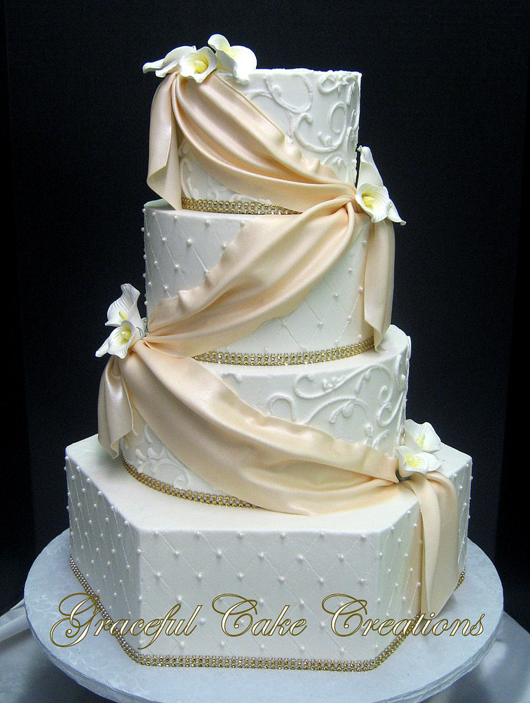 Champagne Colored Wedding Cakes
 Elegant White Butter Cream Wedding Cake with a Champagne C