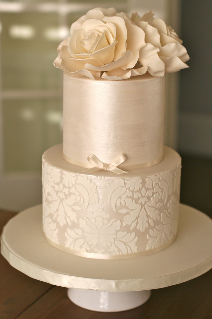 Champagne Colored Wedding Cakes
 Shimmer and Damask Wedding Cake