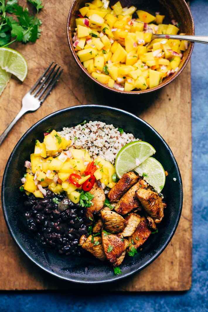 Chicken And Quinoa Recipes Healthy
 Cuban Mojo Chicken Quinoa Bowls with Mango Salsa Recipe