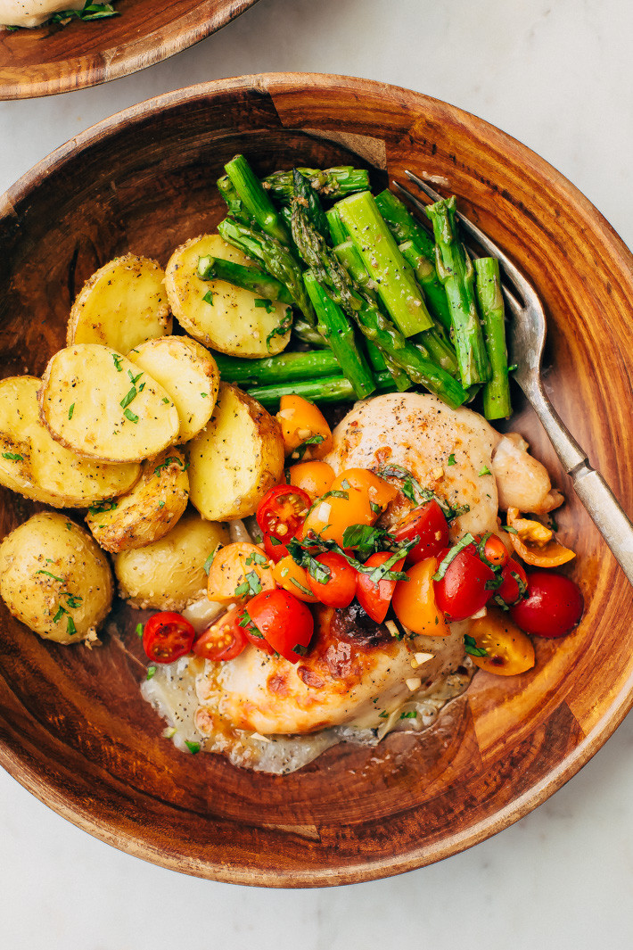 Chicken Dinners Healthy
 Sheet Pan Bruschetta Chicken with Potatoes and Asparagus