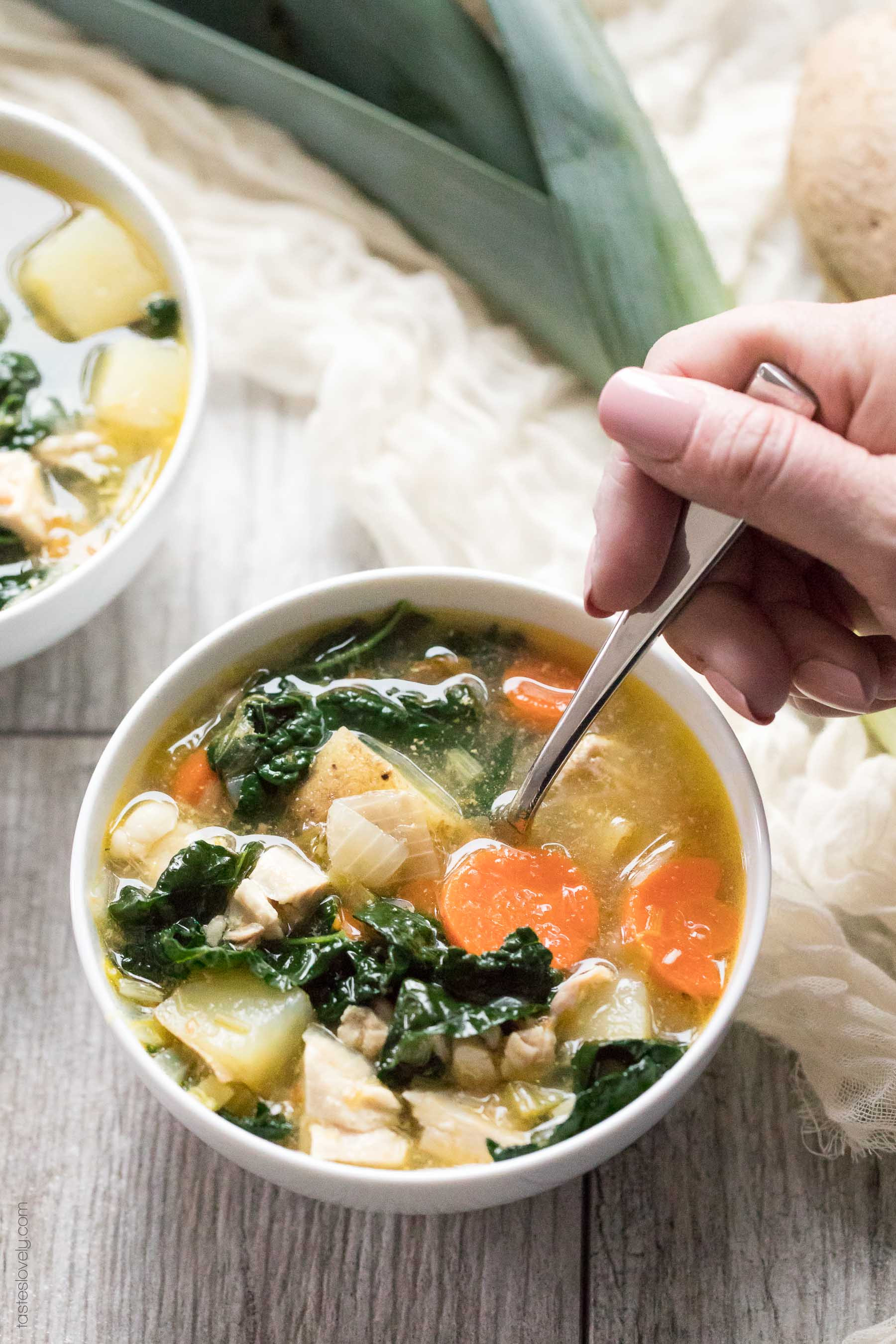 Chicken Soup Recipe Healthy
 Paleo & Whole30 Potato Leek & Chicken Soup with Kale