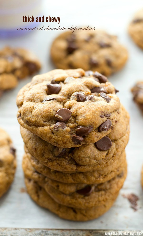 Chocolate Chip Cookies Recipe Healthy
 Thick and Chewy Coconut Oil Chocolate Chip Cookies