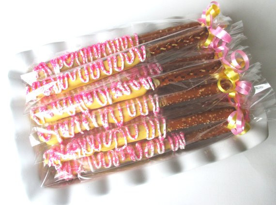 Chocolate Covered Pretzels Wedding Favor
 12 Chocolate Covered Pretzels Pink Pretzels Chocolate dipped