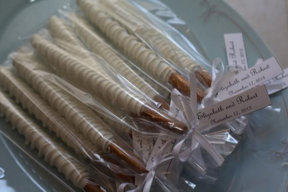 Chocolate Covered Pretzels Wedding Favors
 Wedding Chocolate Dipped Pretzels by BubbasSweets on Etsy