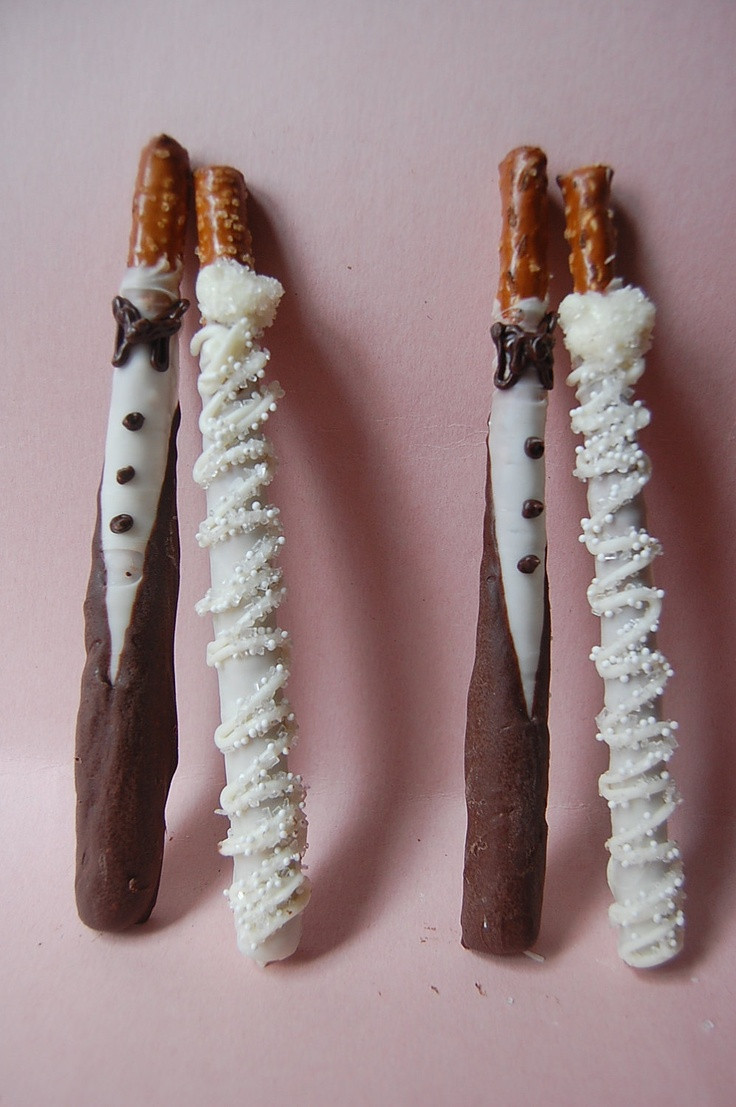 Chocolate Covered Pretzels Wedding Favors
 BRIDE and GROOM chocolate covered PRETZEL rods wedding