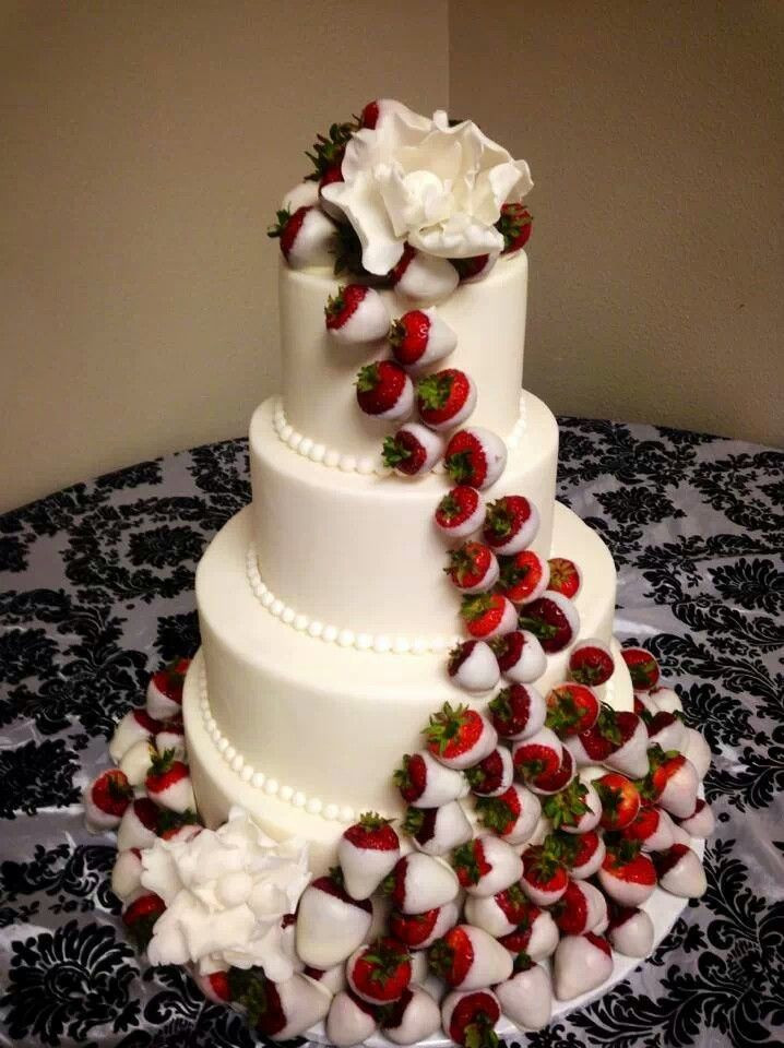 Chocolate Covered Strawberry Wedding Cakes
 Wedding cake with white chocolate dipped strawberries