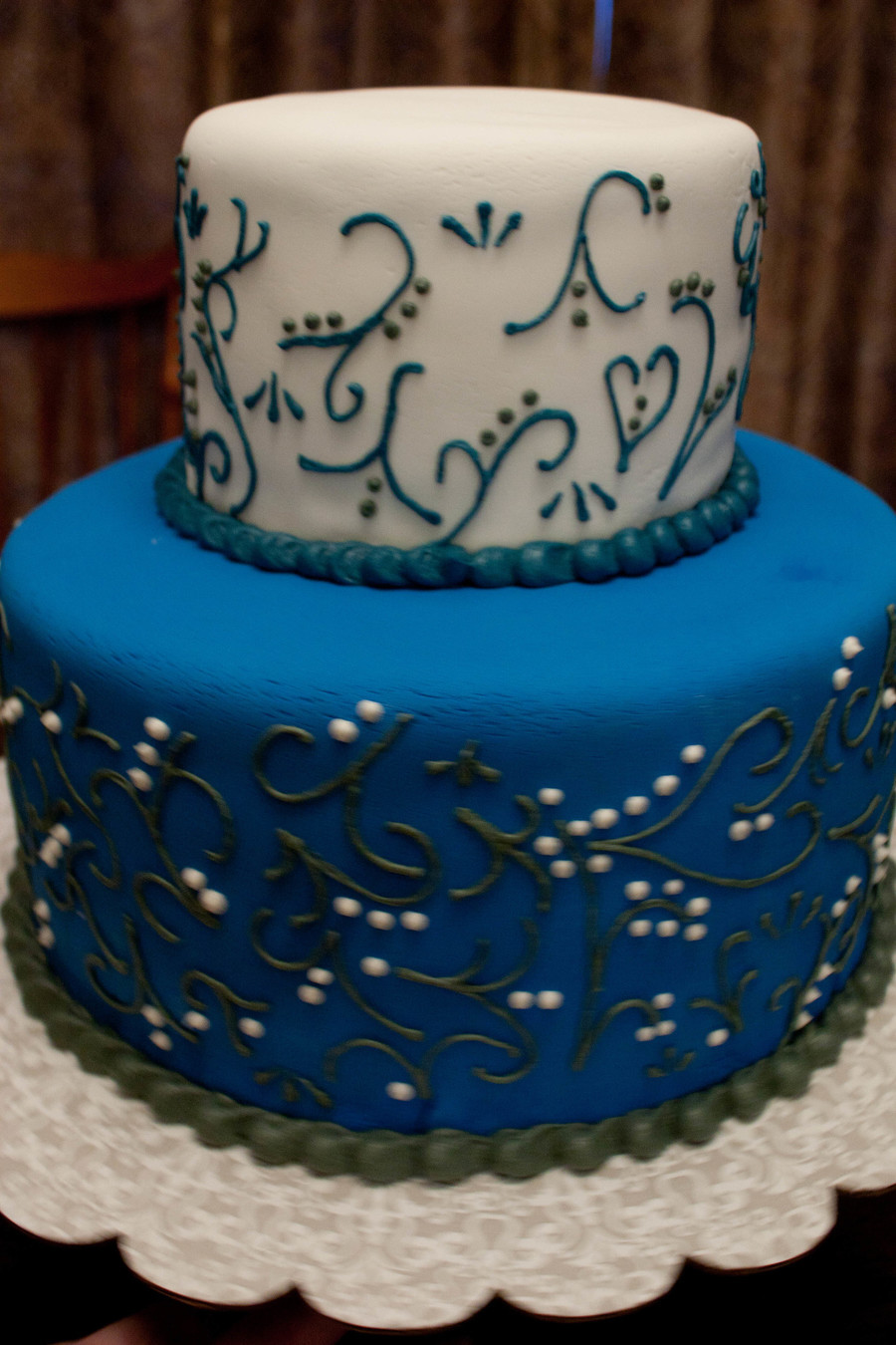 Chocolate Frosted Wedding Cakes
 Blue And White Wedding Cake Super Chocolate Cake And Cream