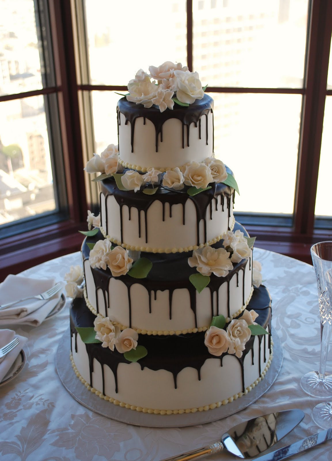 Chocolate Ganache Wedding Cakes
 The Beehive Chocolate Ganache White Rose Cake