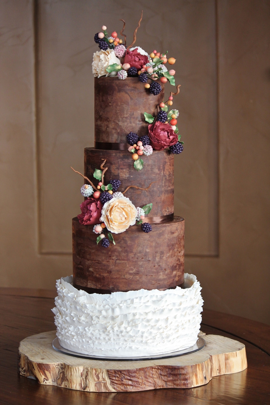 Chocolate Wedding Cakes Pictures
 Rustic And Organic Wedding Cake With Chocolate Ganache