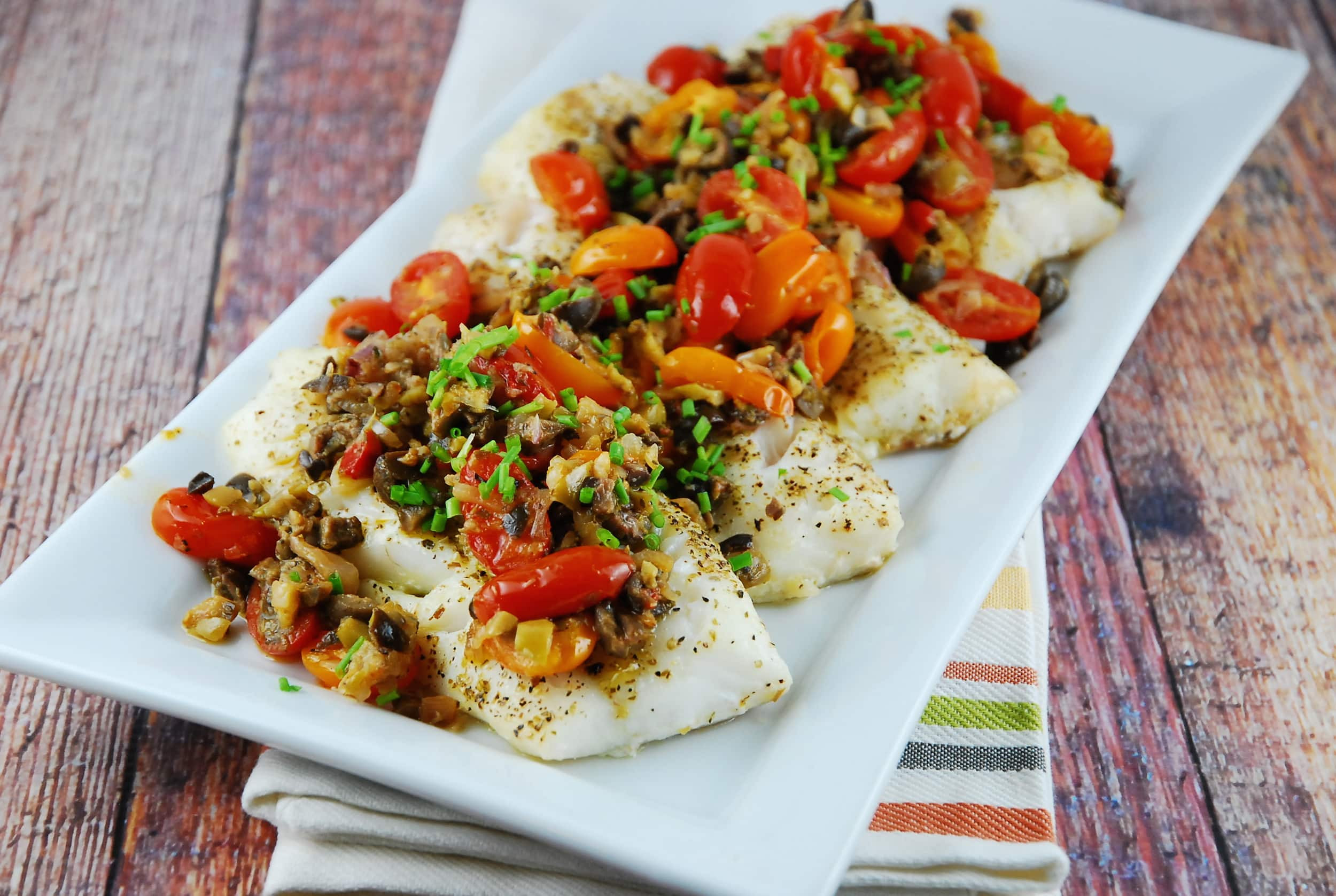 Cod Fish Recipes Healthy
 Baked Cod with Olive and Tomato Tapenade 4 Points LaaLoosh