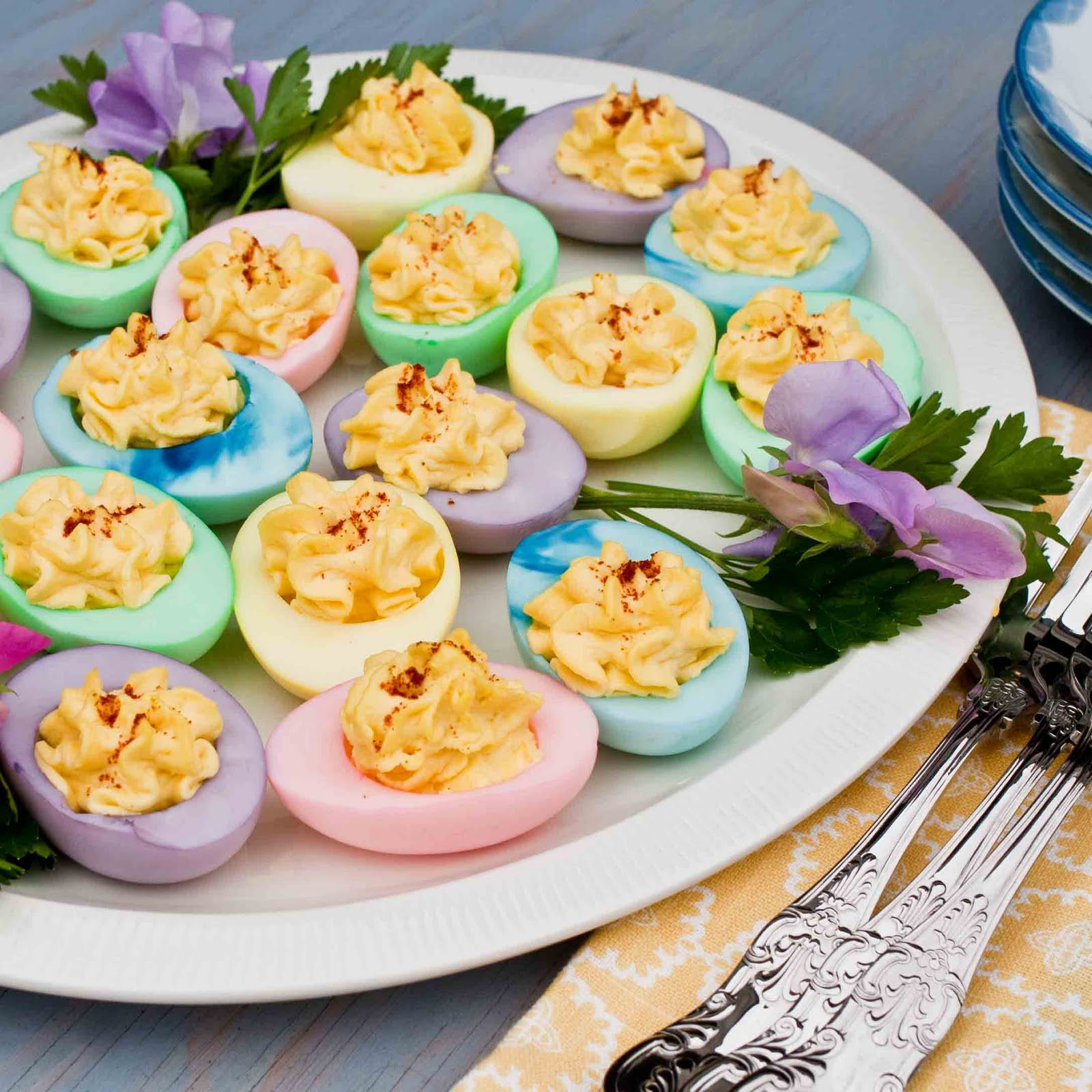 Colored Easter Deviled Eggs
 For the Love of Food Colored Deviled Eggs