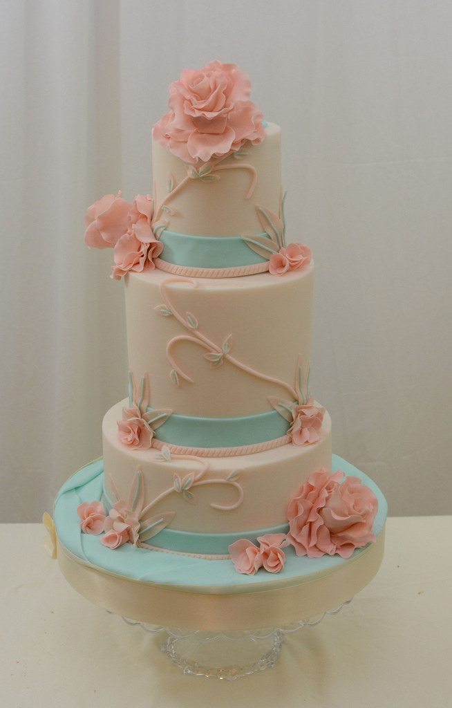 Coral And Teal Wedding Cakes
 Teal and Coral Wedding Cake