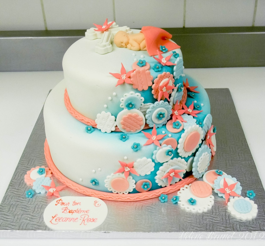 Coral And Teal Wedding Cakes
 Coral And Teal Baptism Cake CakeCentral