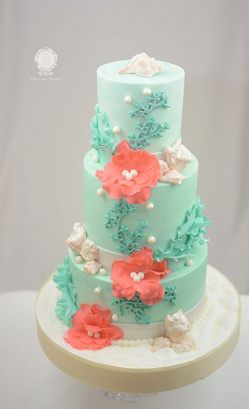 Coral And Teal Wedding Cakes
 Teal an Coral Beach Themed Cake