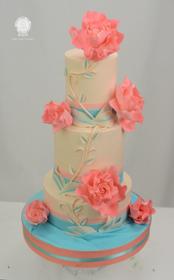 Coral And Teal Wedding Cakes
 Teal and Coral Wedding Cake cake by Sugarpixy CakesDecor