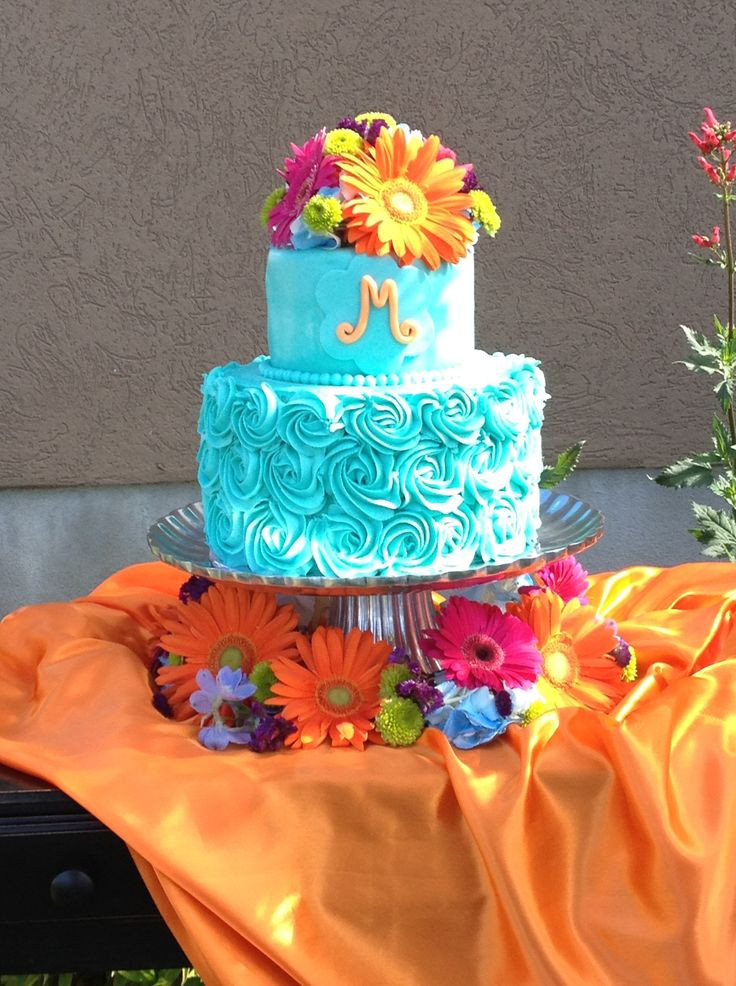 Coral And Teal Wedding Cakes
 Teal and coral wedding cake