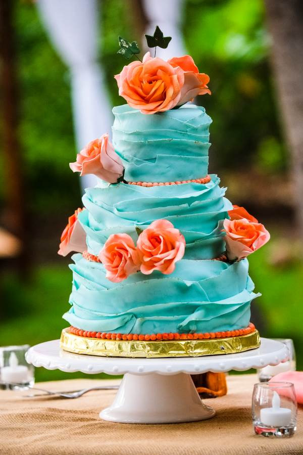 Coral And Teal Wedding Cakes
 teal cake with coral accents