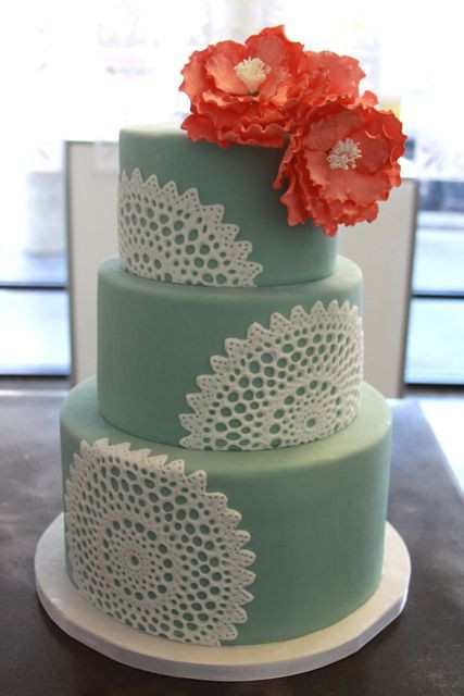 Coral And Teal Wedding Cakes
 Coral and teal wedding cake A tiny bit darker teal though