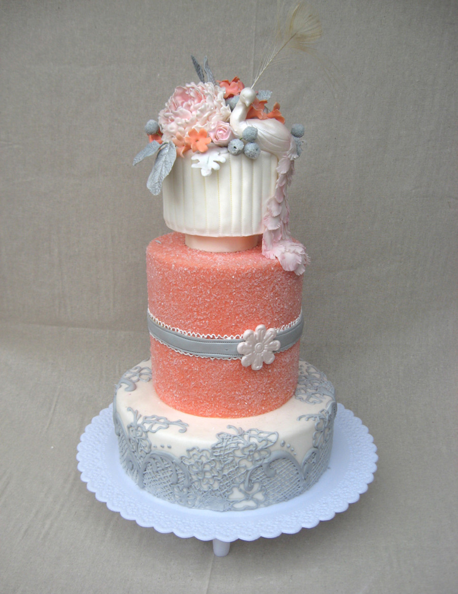 Coral Wedding Cakes
 Coral Wedding Cake With Peacock Topper CakeCentral