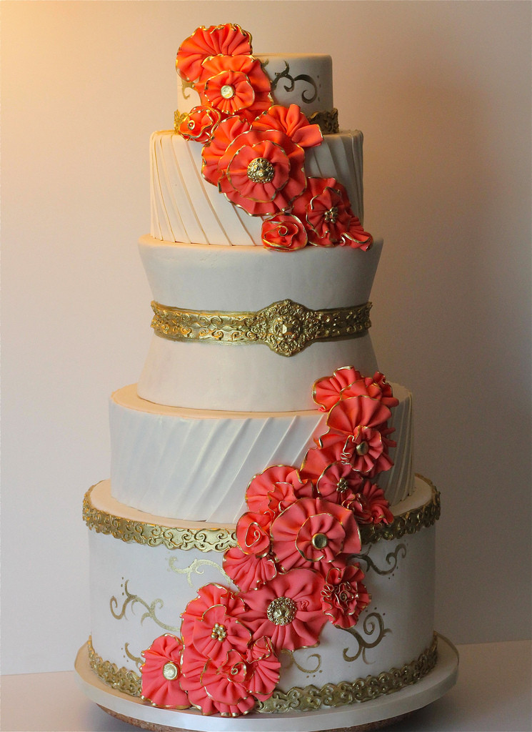 Coral Wedding Cakes
 gold and coral wedding cake Juicy Desserts