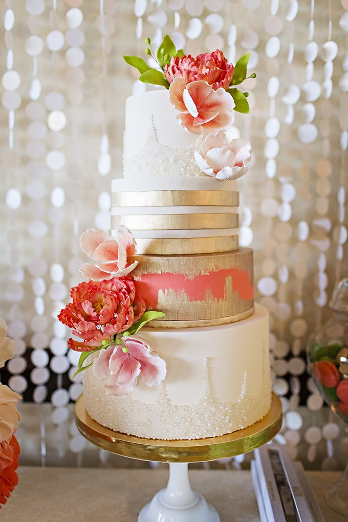 Coral Wedding Cakes
 Handmade Bright Green and Coral Wedding