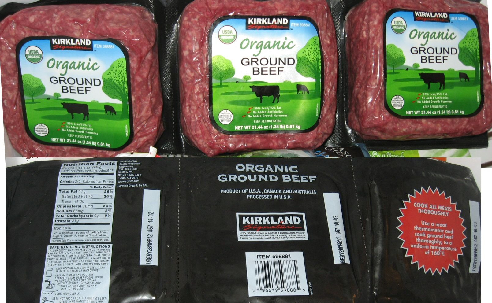 Costco Organic Ground Beef
 Kirkland Organic Beef found at Costco