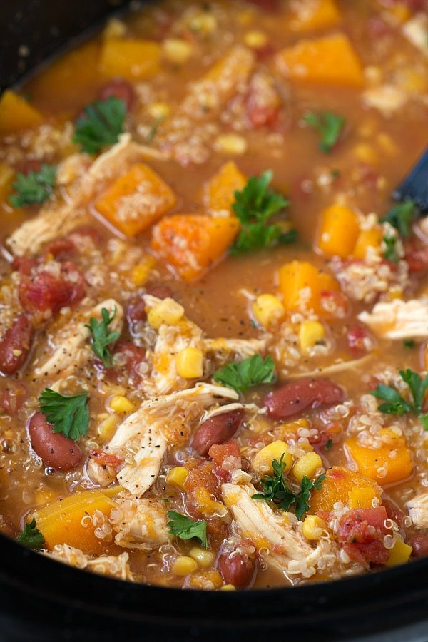 Crock Pot Soups Healthy
 Crockpot Butternut Squash Chicken and Quinoa Soup