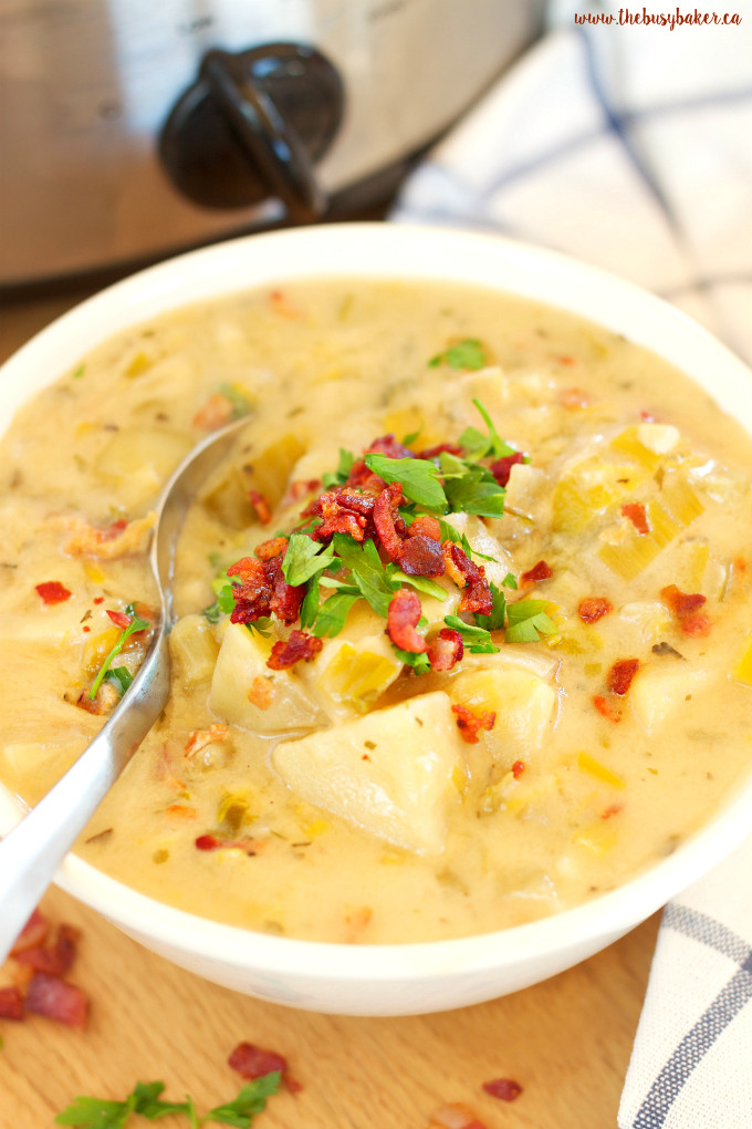 Crockpot Potato Soup Healthy
 Crock Pot Potato Bacon Leek Soup Slow Cooker The Busy