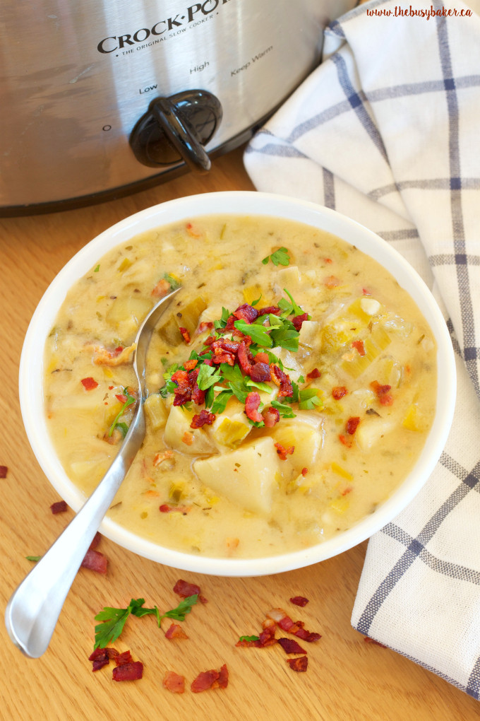 Crockpot Potato Soup Healthy
 Crock Pot Potato Bacon Leek Soup Slow Cooker The Busy