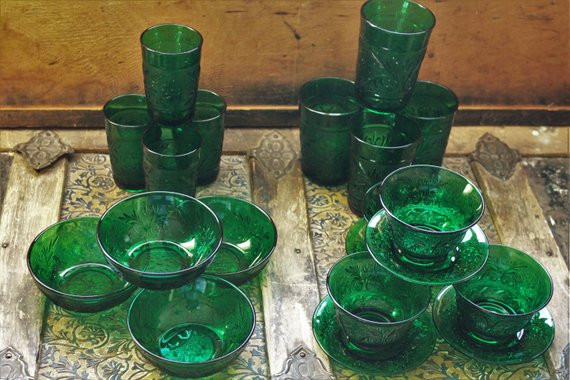 Crystal Wedding Oats
 20 piece Anchor Hocking Green Oatmeal Glass Crystal Wedding