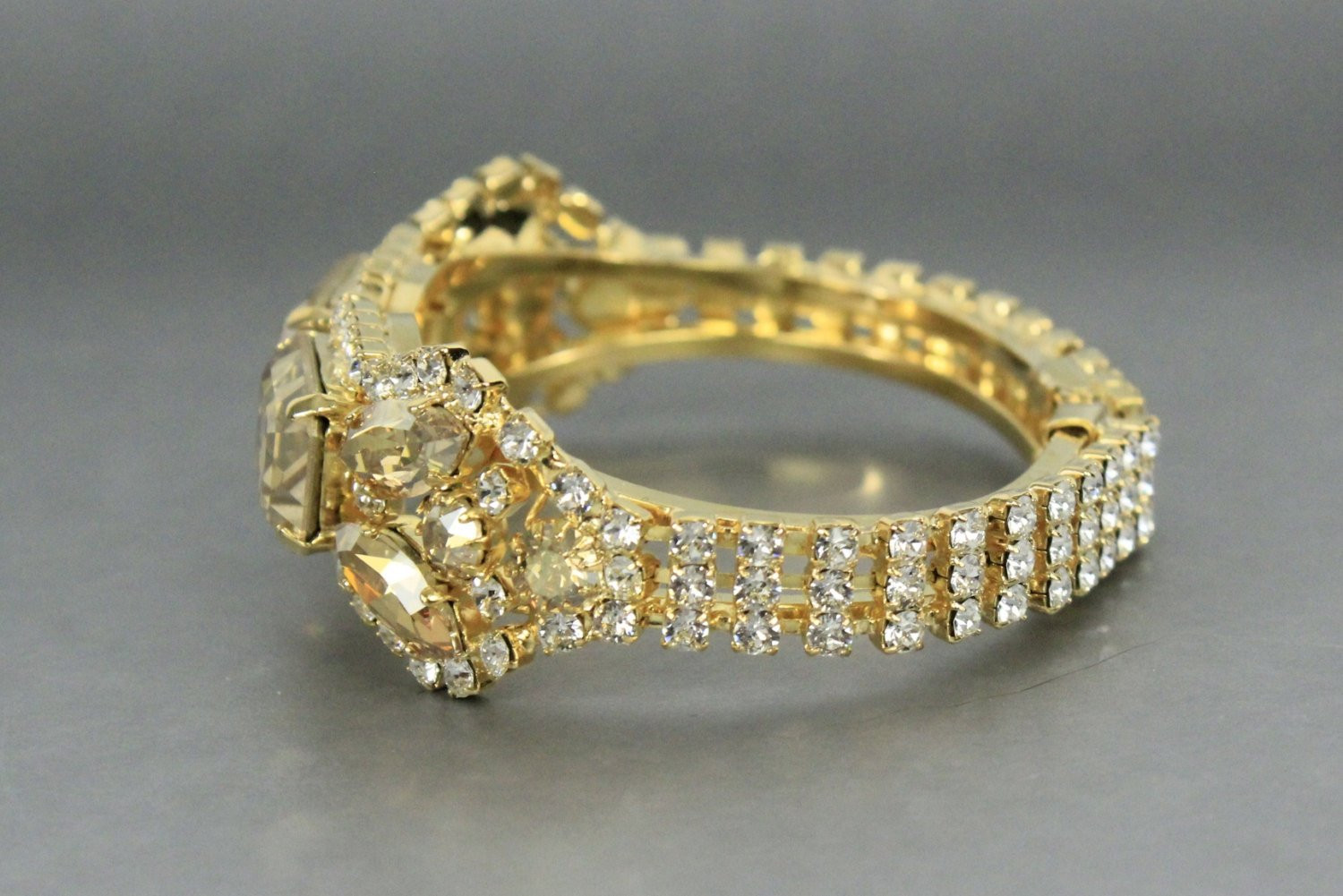 Crystal Wedding Oats
 Gold Bridal Bracelet Wedding Jewelry Art Deco by
