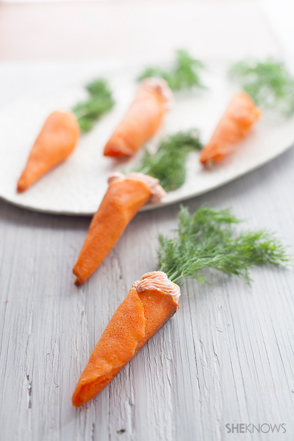 Cute Easter Appetizers
 Cute carrot cones filled with salmon mousse