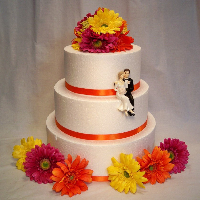 Daisy Wedding Cakes
 Magenta Yellow Orange Gerbera Daisy Wedding Cake Topper