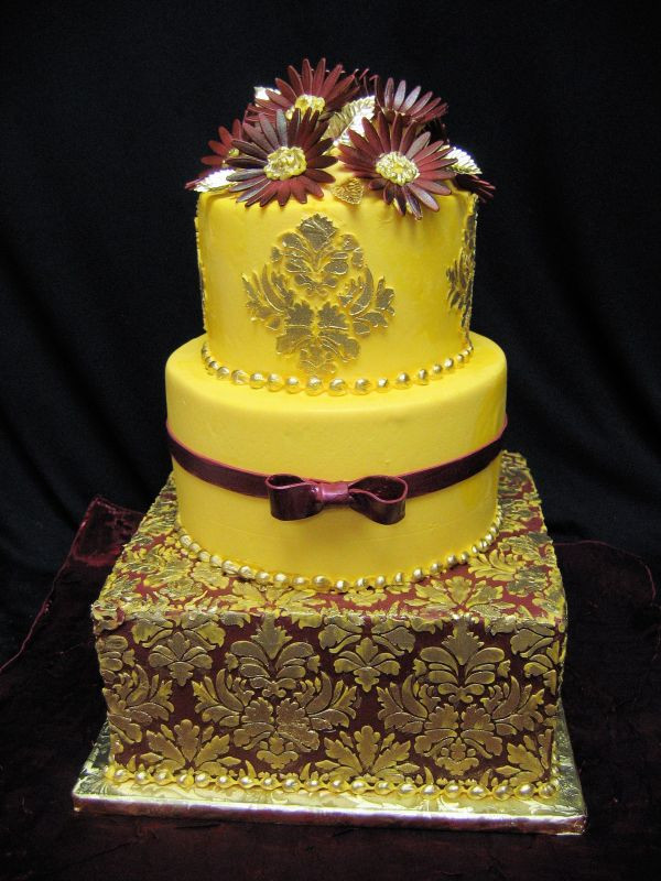 Damask Wedding Cakes
 Wedding Cakes Yellow Damask Wedding Cakes