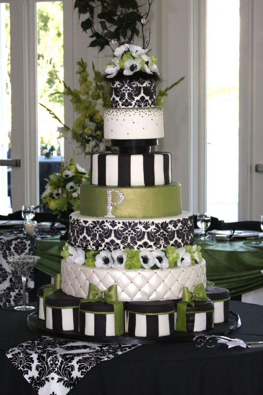 Damask Wedding Cakes
 Green Black And White Damask Wedding Cake CakeCentral