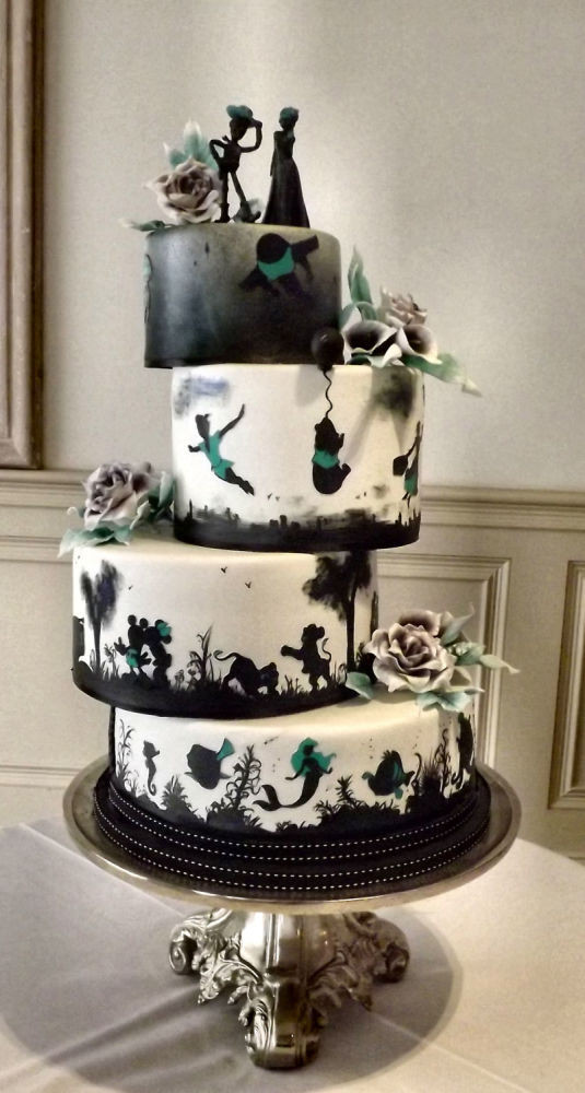 Disney Wedding Cakes
 Disney Silhouette Wedding Cake Cake by Storyteller Cakes