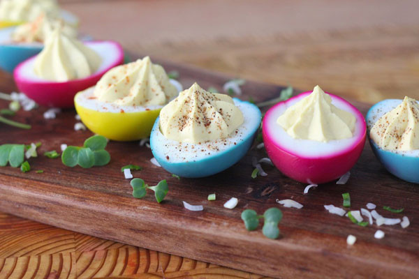 Easter Deviled Eggs Recipe
 Dyed Greek Yogurt Deviled Eggs Kitchen Vignettes