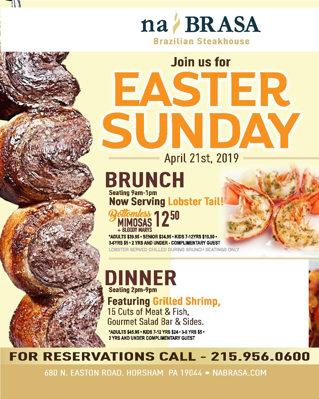 Easter Dinner 2019
 News & Events NA BRASA BRAZILIAN STEAKHOUSE