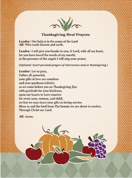 Easter Dinner Blessing
 Thanksgiving Day Meal Prayers — Family in Feast and Feria