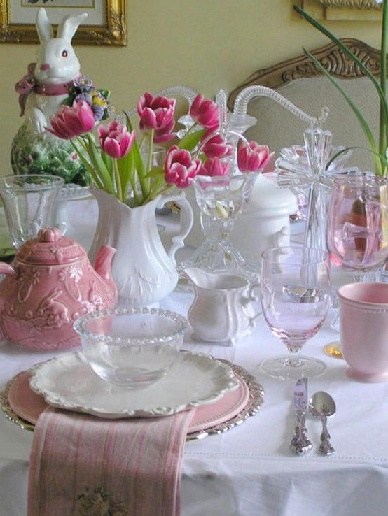 Easter Dinner Table Settings
 Lovely Pink & White Easter Dinner Table s