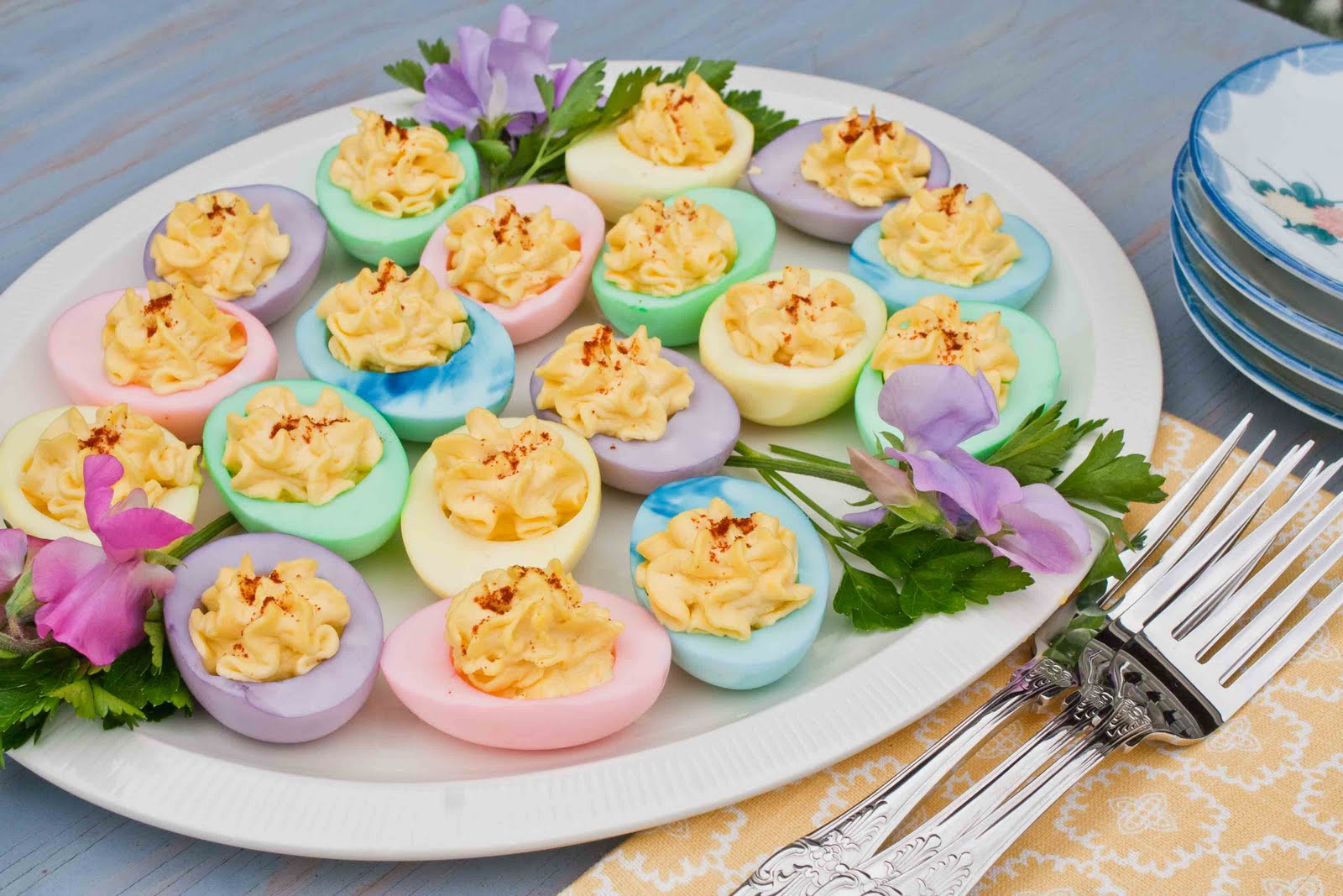Easter Dyed Deviled Eggs
 For the Love of Food Colored Deviled Eggs