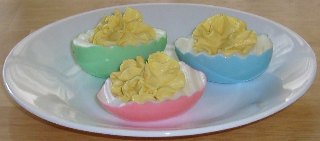 Easter Dyed Deviled Eggs
 Happier Than A Pig In Mud Dyed Deviled Eggs