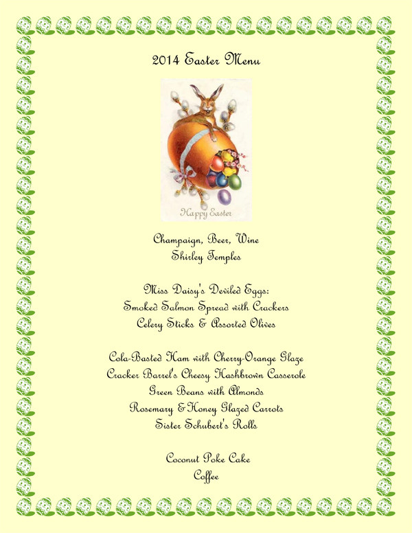 Easter Ham Menu
 Easter Menu Corn Maiden