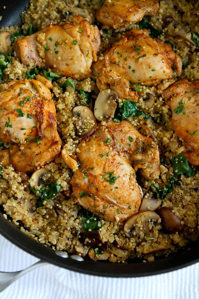 Easy Healthy Chicken Dinner Recipe
 e Pot Chicken Quinoa Mushrooms & Spinach Easy Dinner