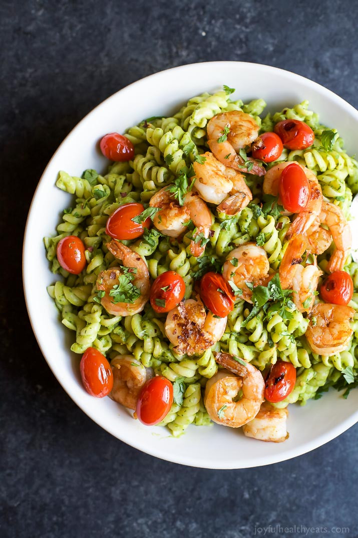 Easy Healthy Dinner Ideas
 Chimichurri Avocado Pasta with Pan Seared Shrimp Easy