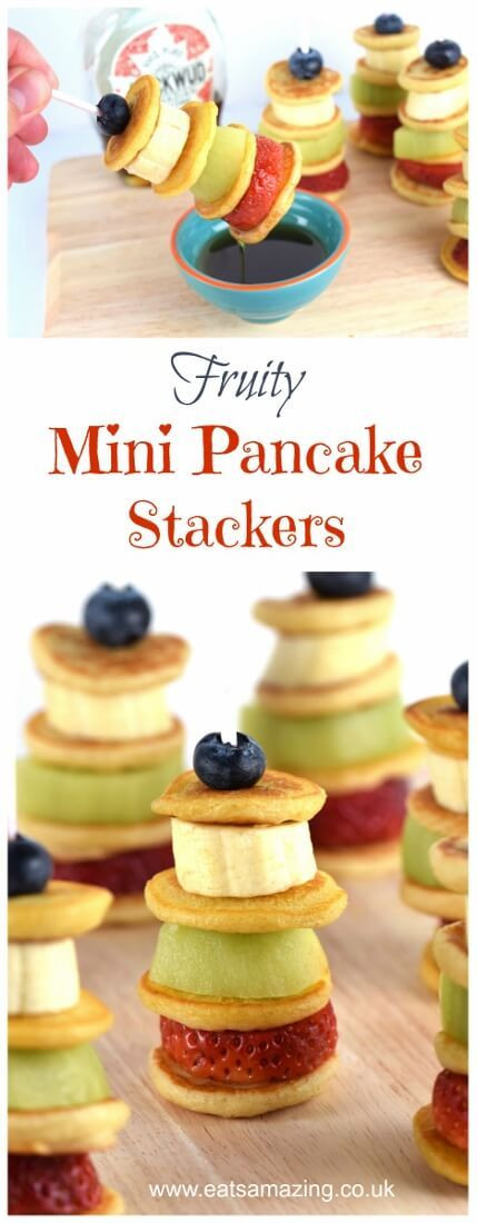 Easy Healthy Pancakes
 Easy fruity mini pancake stackers – kids will love these