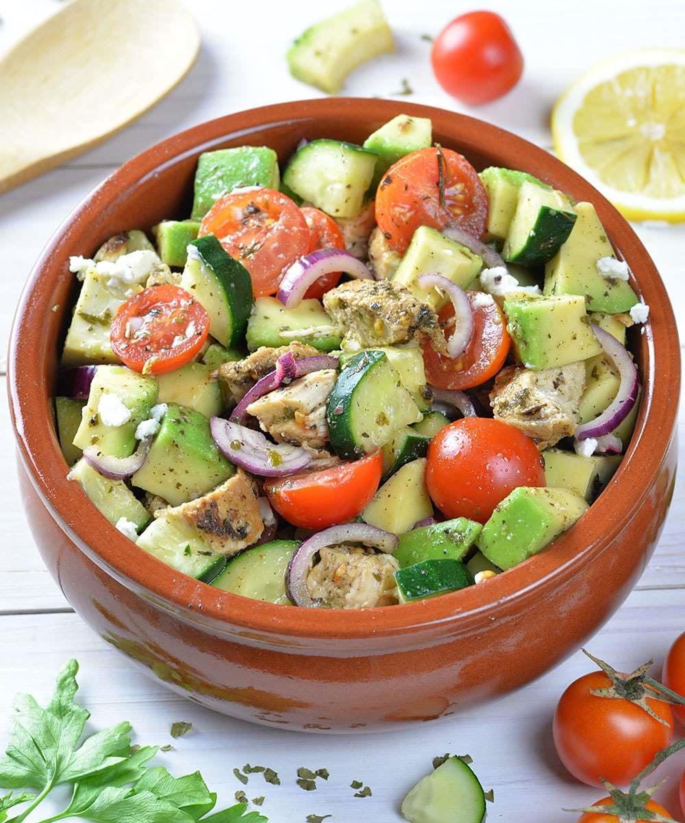 Easy Healthy Salads
 Healthy Chicken Cucumber Tomato and Avocado Salad OMG