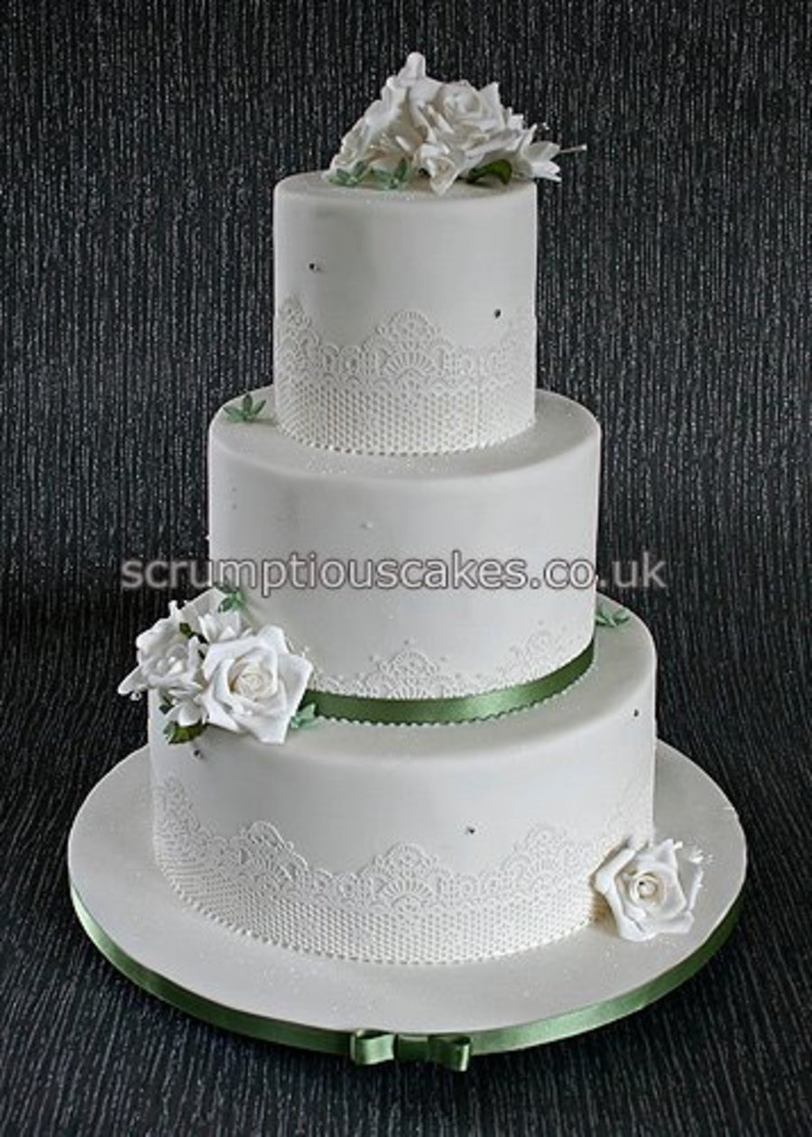 Edible Lace For Wedding Cakes
 Edible Lace Sugar Roses & Fuschias Wedding Cake