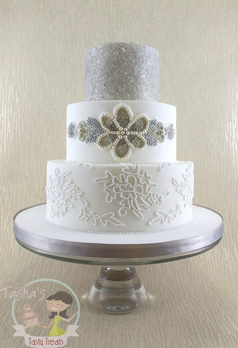 Edible Lace For Wedding Cakes
 Edible Beaded Sash and Piped Corded Lace Wedding Cake